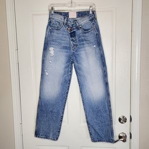 Revice Straight Leg Crossover Waist HighWaist Distressed Jeans | Size 30